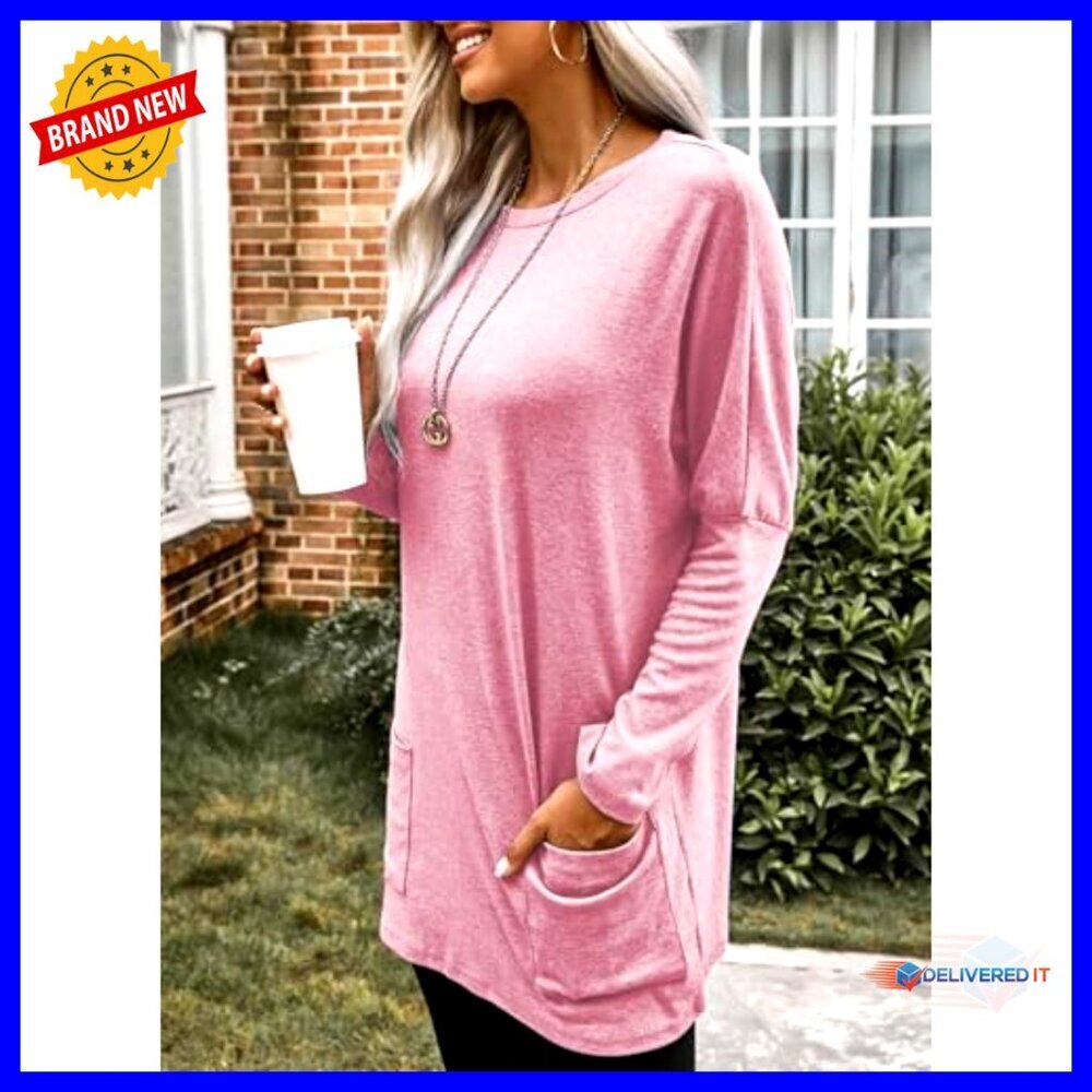 Long Sleeve Pullover Tunic Dress Casual Chic Oversized Sweatshirt Mini - Picture 5 of 7